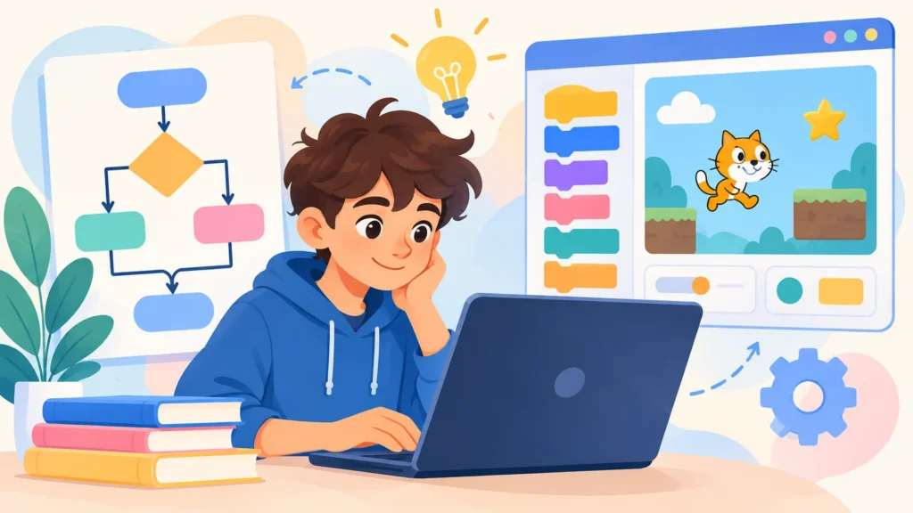 Algorytmy i programowanie – ilustracja do działu, informatyka, klasa 5