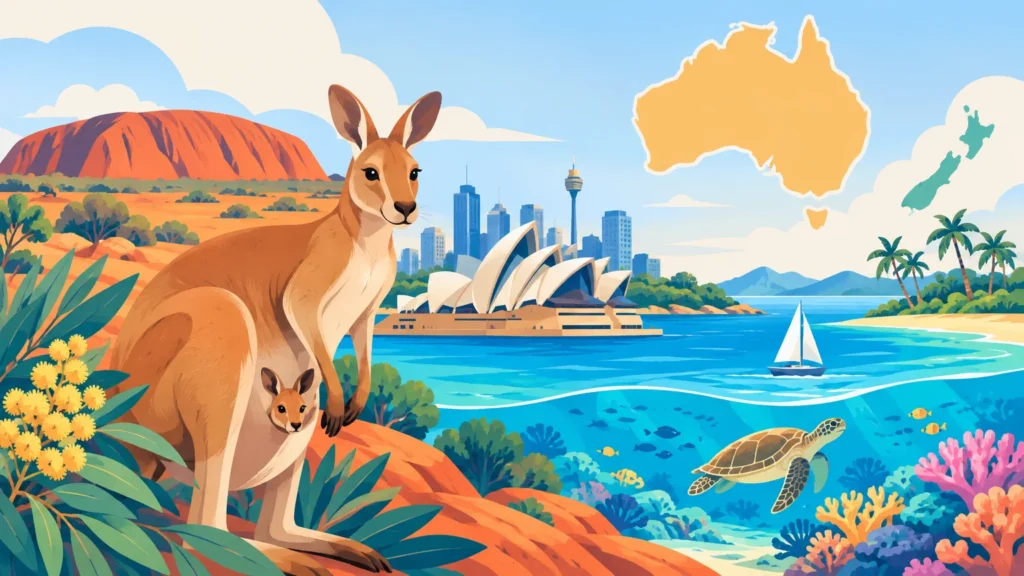 Australia i Oceania – ilustracja do działu, geografia, klasa 8