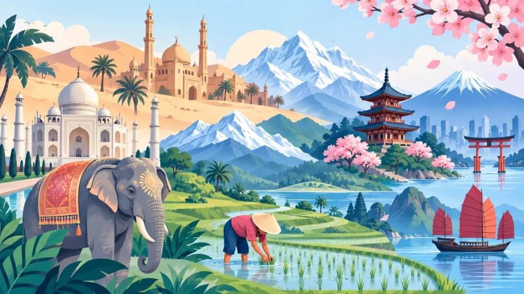 Azja – ilustracja do działu, geografia, klasa 8