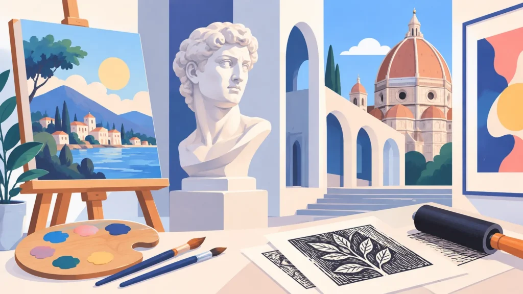Dziedziny sztuki – ilustracja do działu, plastyka, klasa 5