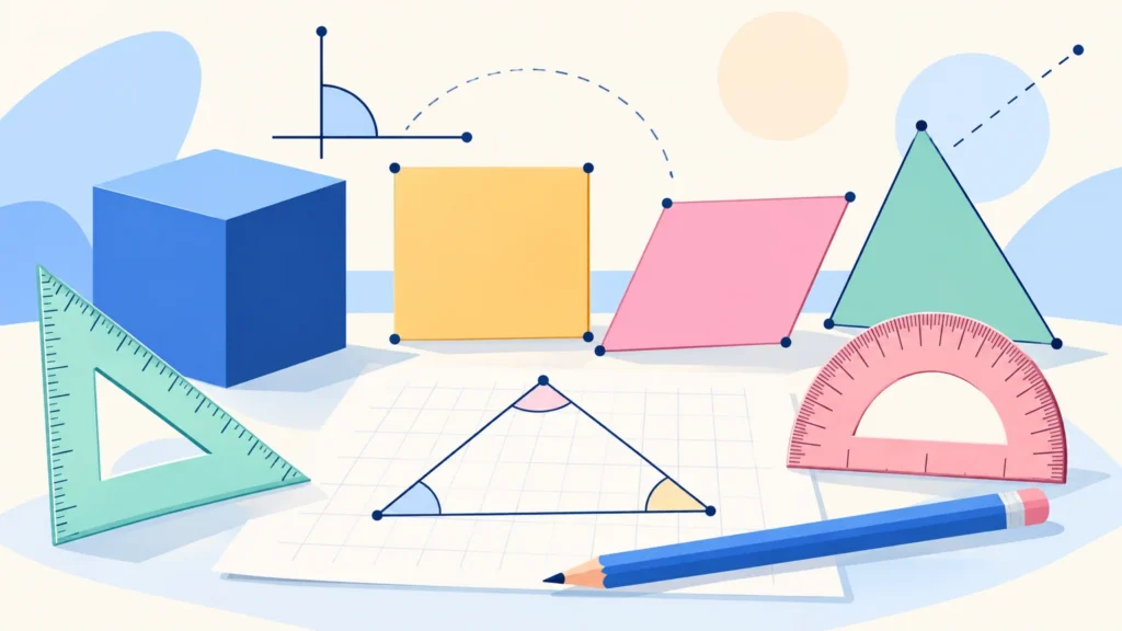 Figury geometryczne – ilustracja do działu, matematyka, klasa 7