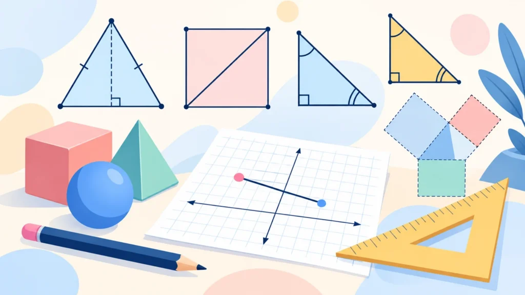 Figury geometryczne na płaszczyźnie – ilustracja do działu, matematyka, klasa 8