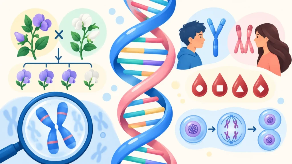 Genetyka – ilustracja do działu, biologia, klasa 8