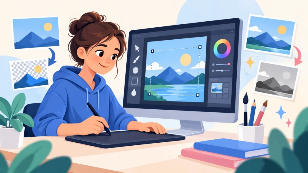 Grafika komputerowa – ilustracja do działu, informatyka, klasa 4