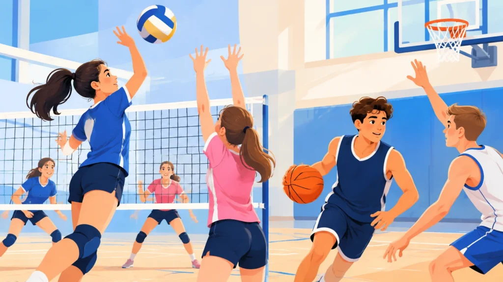 Gry zespołowe – ilustracja do działu, wychowanie fizyczne, klasa 8
