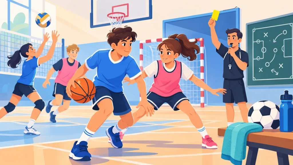 Gry zespołowe – ilustracja do działu, wychowanie fizyczne, klasa 7