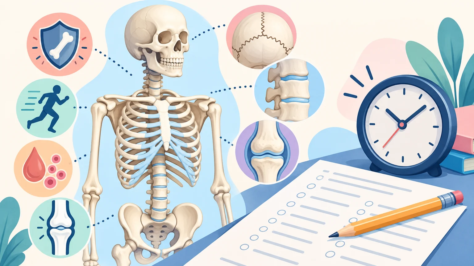 Test: Funkcje szkieletu i połączenia kości – biologia, klasa 7 (30 pytań, PDF)
