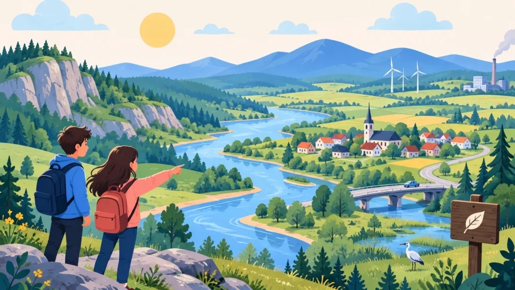 Krajobraz najbliższej okolicy – ilustracja do działu, przyroda, klasa 4