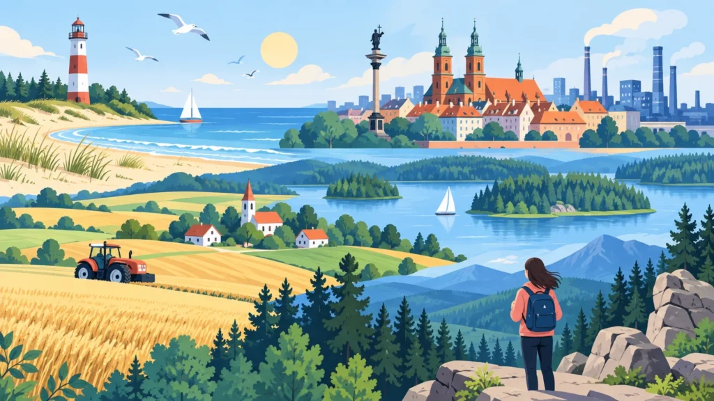 Krajobrazy Polski – ilustracja do działu, geografia, klasa 5
