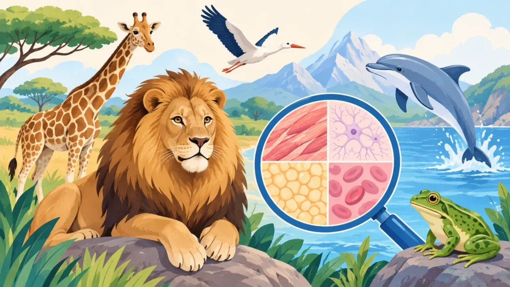 Królestwo zwierząt – ilustracja do działu, biologia, klasa 6