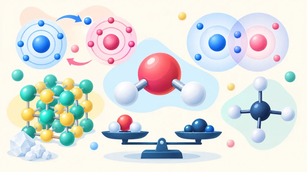 Łączenie się atomów – ilustracja do działu, chemia, klasa 7