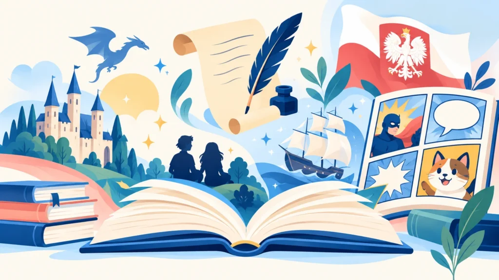 Lektury i teksty – ilustracja do działu, język polski, klasa 4