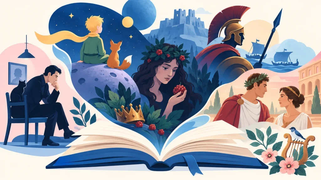 Lektury i teksty – ilustracja do działu, język polski, klasa 8