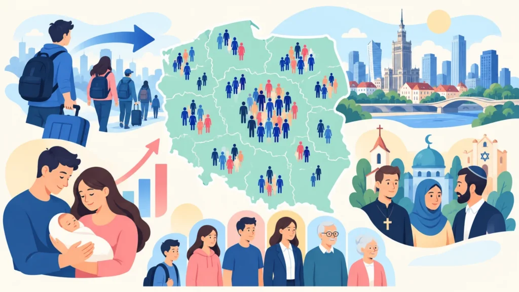 Ludność Polski – ilustracja do działu, geografia, klasa 7