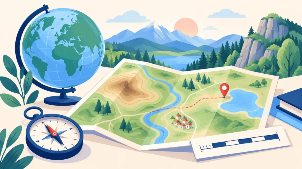 Mapa – ilustracja do działu, geografia, klasa 5
