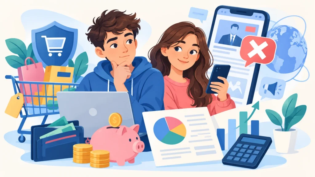 Media i gospodarka – ilustracja do działu, edukacja obywatelska, klasa 8