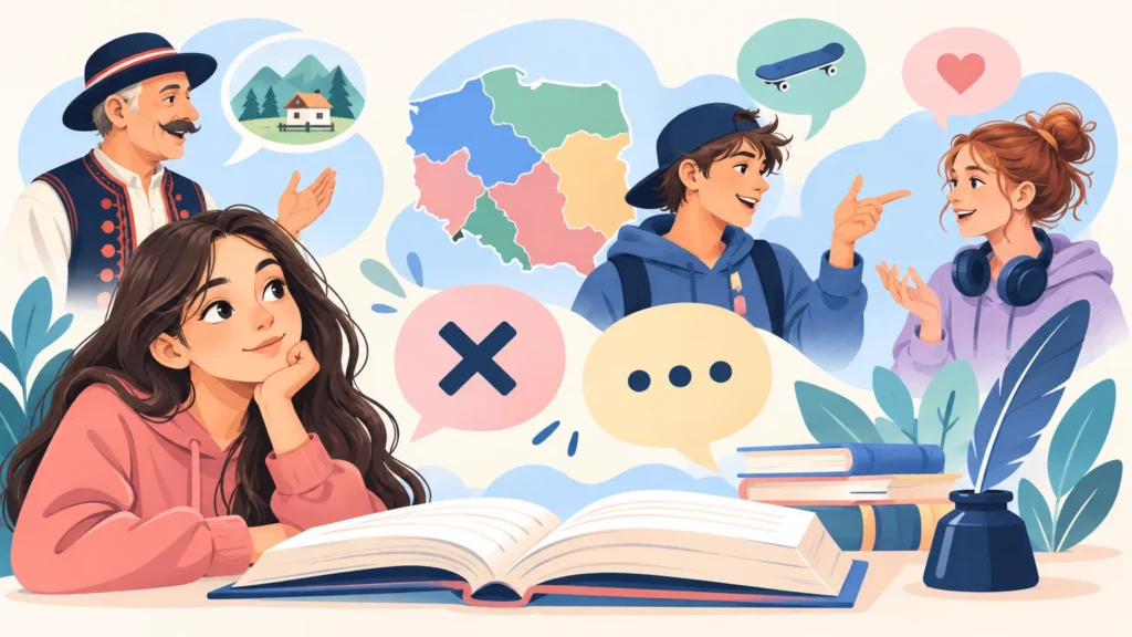 Odmiany polszczyzny – ilustracja do działu, język polski, klasa 8