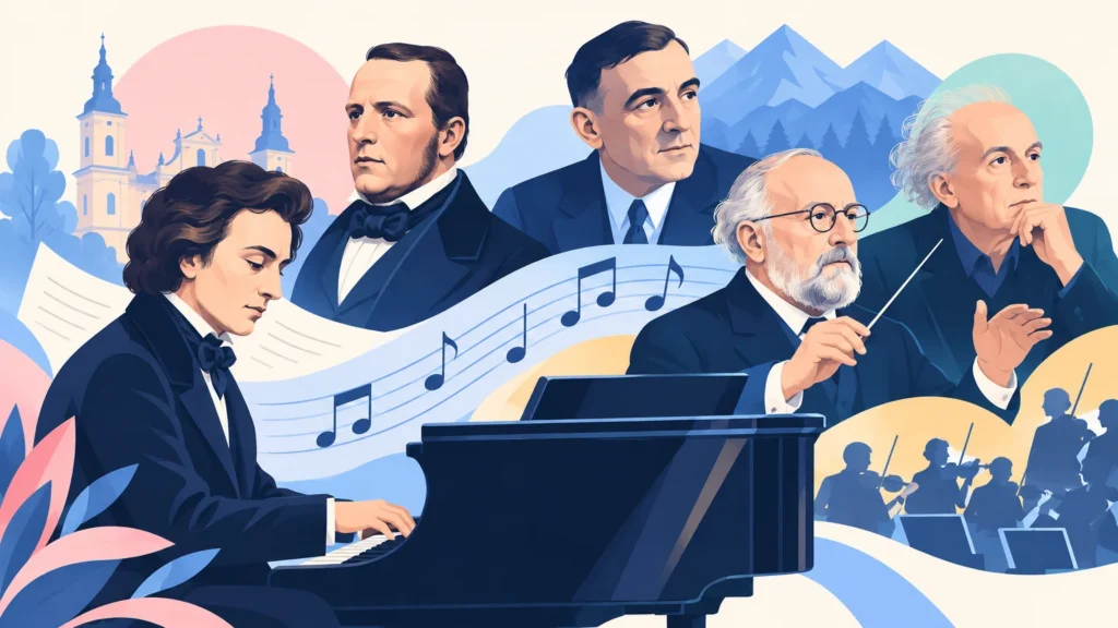 Polscy kompozytorzy – ilustracja do działu, muzyka, klasa 7