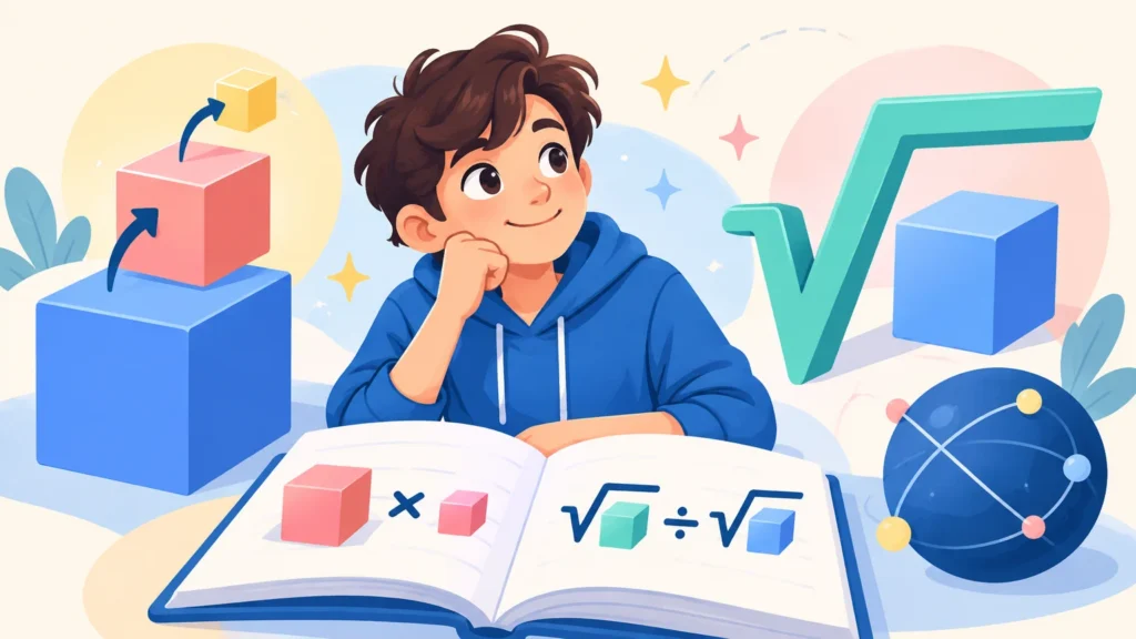 Potęgi i pierwiastki – ilustracja do działu, matematyka, klasa 7