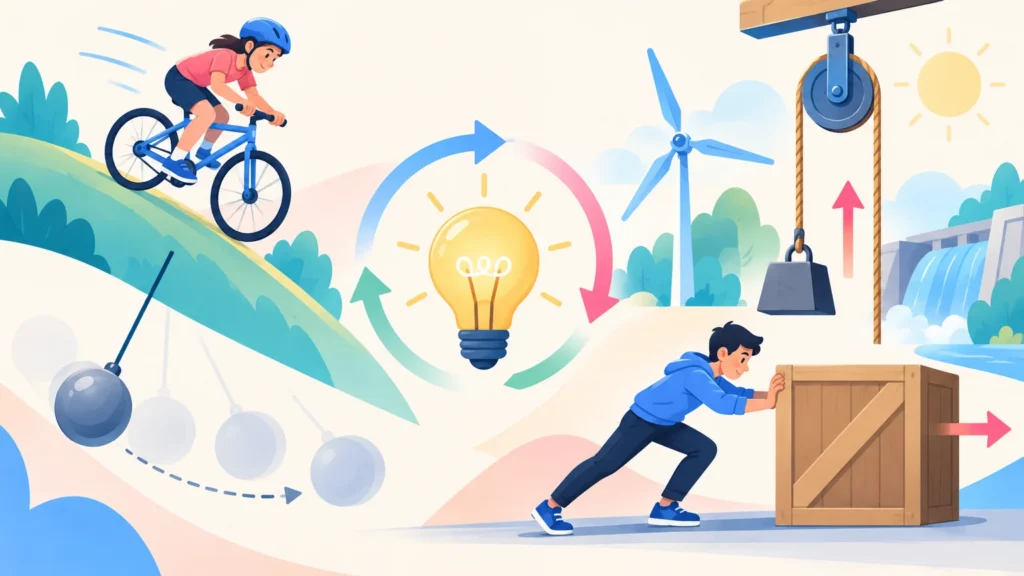 Praca, energia, moc – ilustracja do działu, fizyka, klasa 7