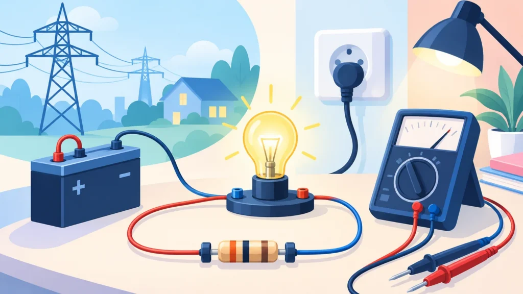 Prąd elektryczny – ilustracja do działu, fizyka, klasa 8
