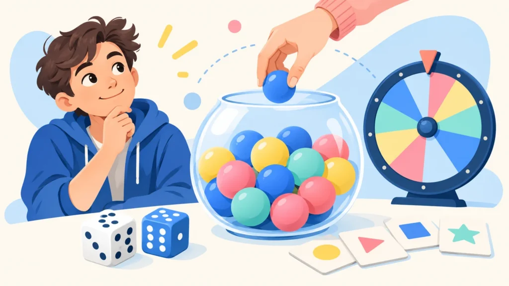 Rachunek prawdopodobieństwa – ilustracja do działu, matematyka, klasa 8