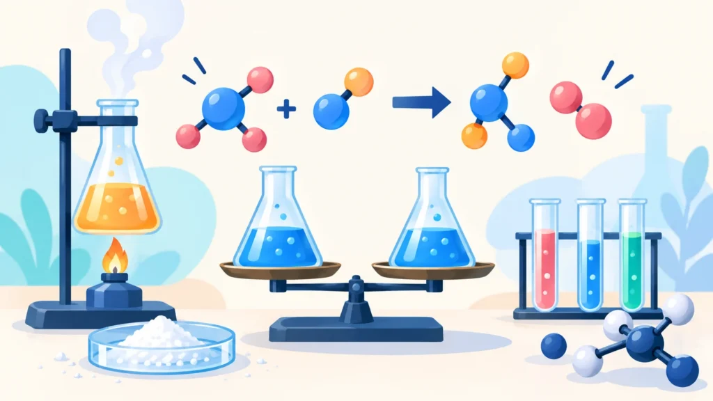Reakcje chemiczne – ilustracja do działu, chemia, klasa 7
