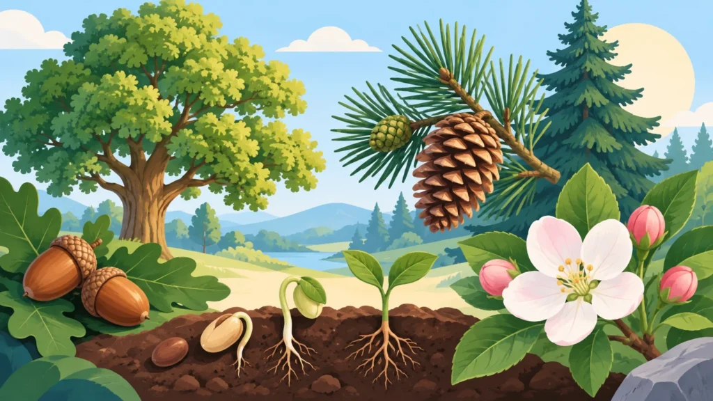 Rośliny nasienne – ilustracja do działu, biologia, klasa 5