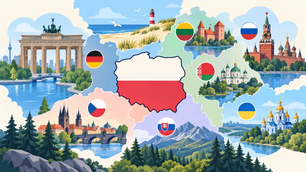 Sąsiedzi Polski – ilustracja do działu, geografia, klasa 6