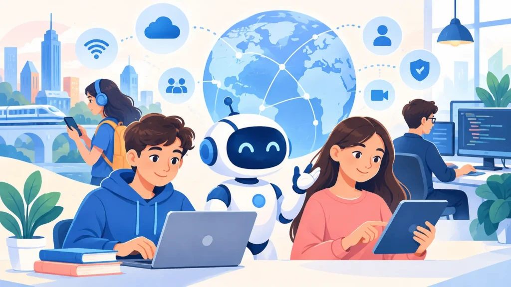 Społeczeństwo informacyjne – ilustracja do działu, informatyka, klasa 8