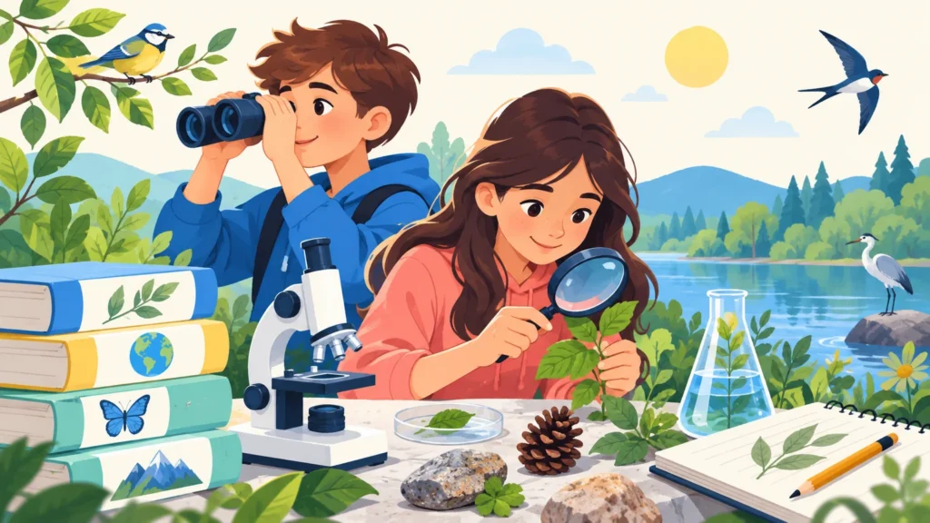 Sposoby poznawania przyrody – ilustracja do działu, przyroda, klasa 4