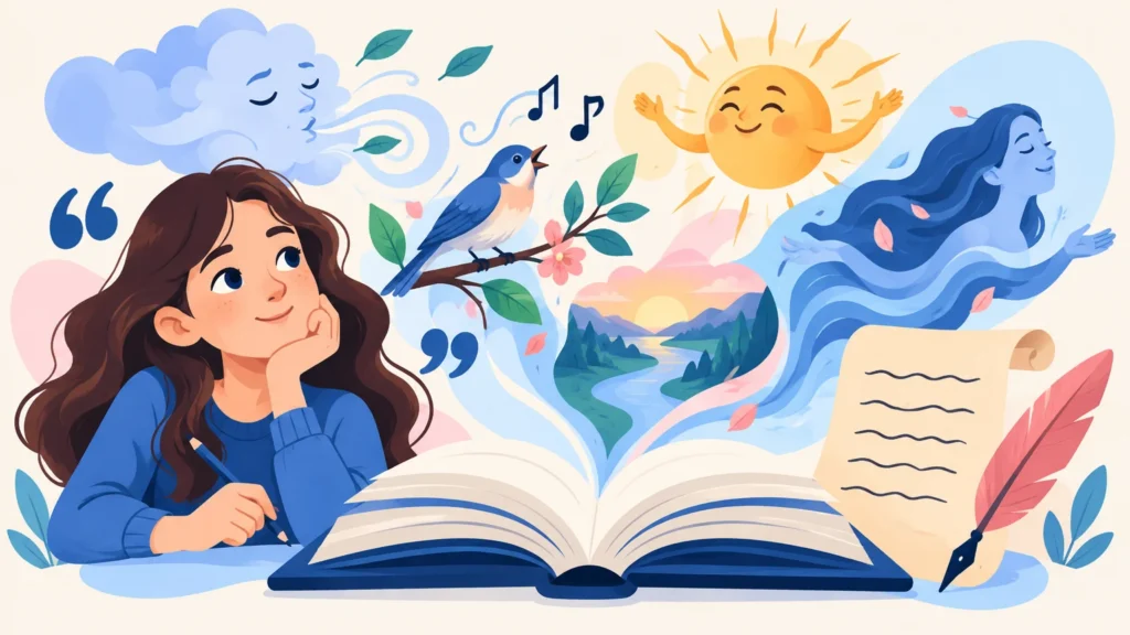 Środki stylistyczne – ilustracja do działu, język polski, klasa 5