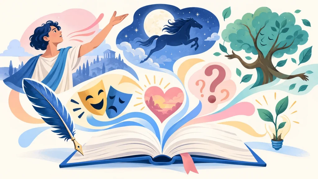 Środki stylistyczne – ilustracja do działu, język polski, klasa 8