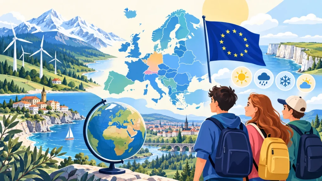 Środowisko geograficzne Europy – ilustracja do działu, geografia, klasa 6
