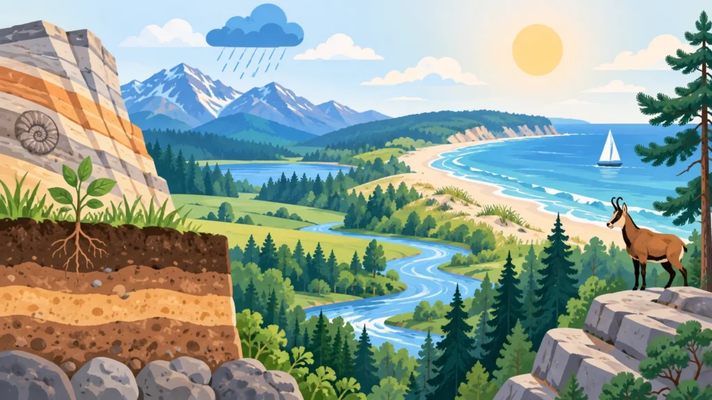 Środowisko przyrodnicze Polski – ilustracja do działu, geografia, klasa 7