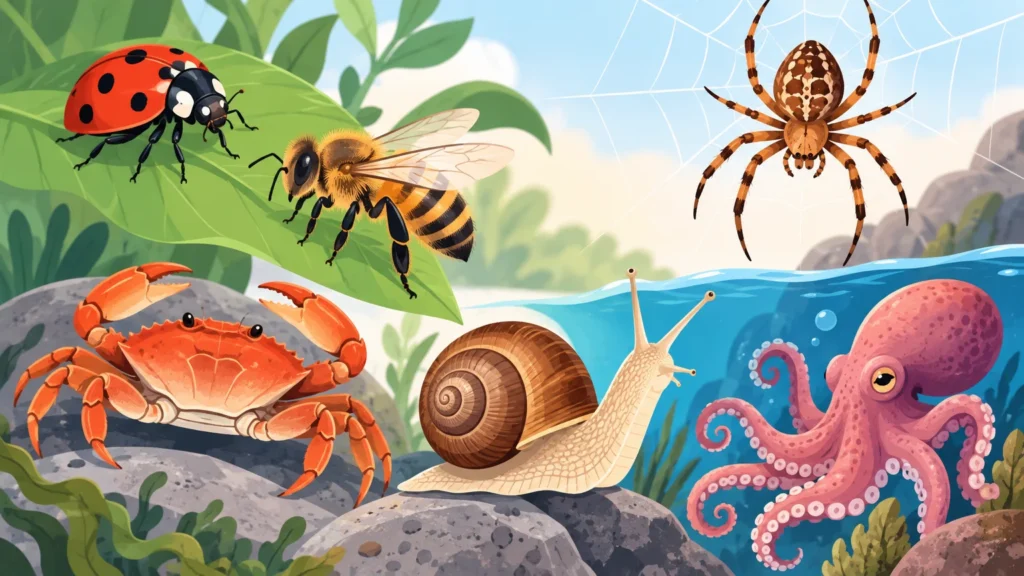 Stawonogi i mięczaki – ilustracja do działu, biologia, klasa 6