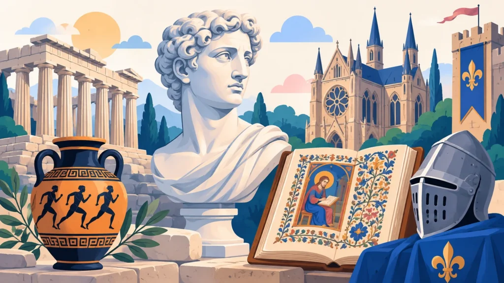 Sztuka dawnych epok – ilustracja do działu, plastyka, klasa 5