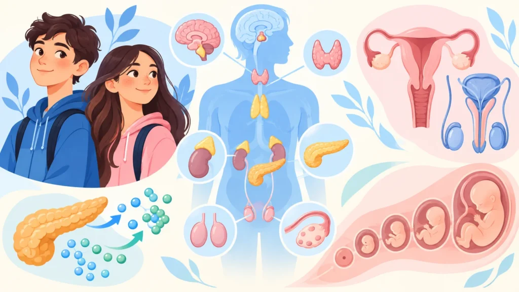 Układ hormonalny i rozrodczy – ilustracja do działu, biologia, klasa 7