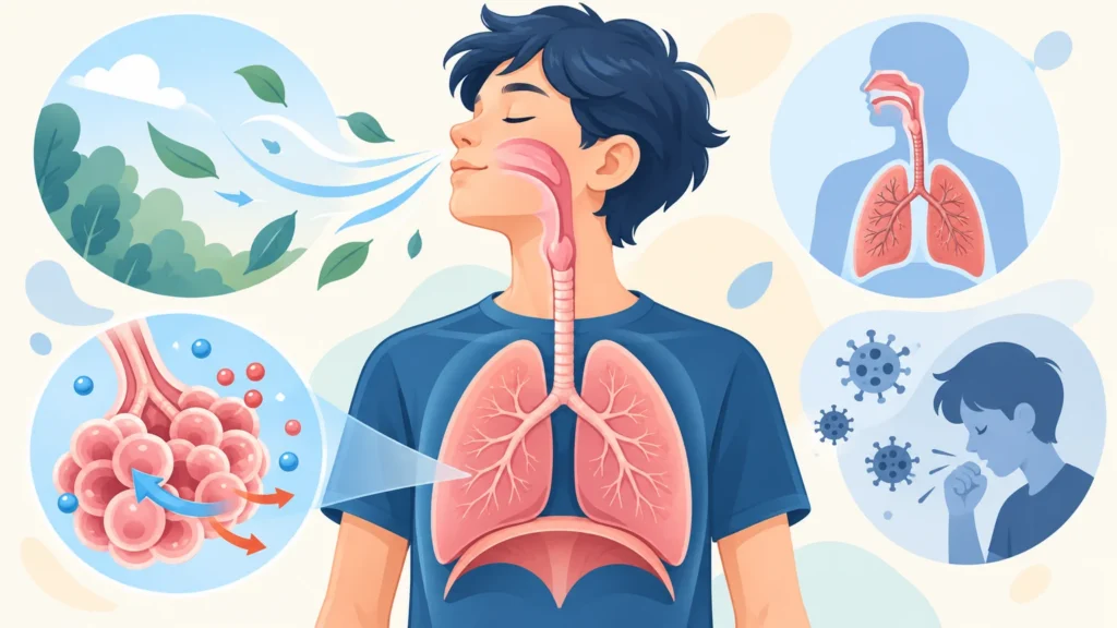 Układ oddechowy – ilustracja do działu, biologia, klasa 7