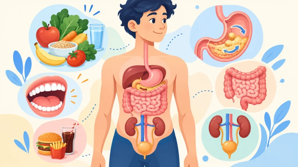 Układ pokarmowy i moczowy – ilustracja do działu, biologia, klasa 7