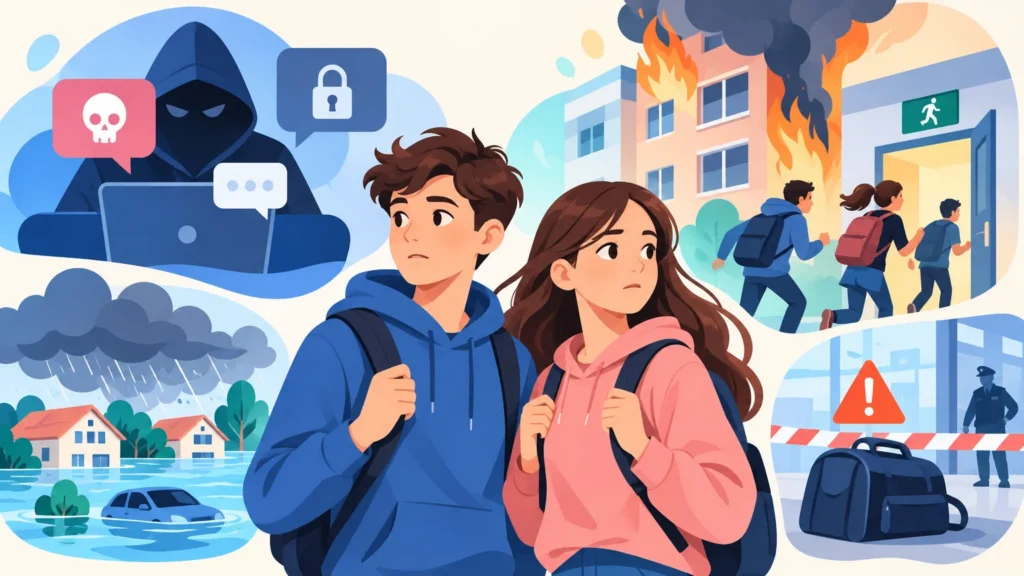 Zagrożenia – ilustracja do działu, edukacja dla bezpieczeństwa, klasa 8