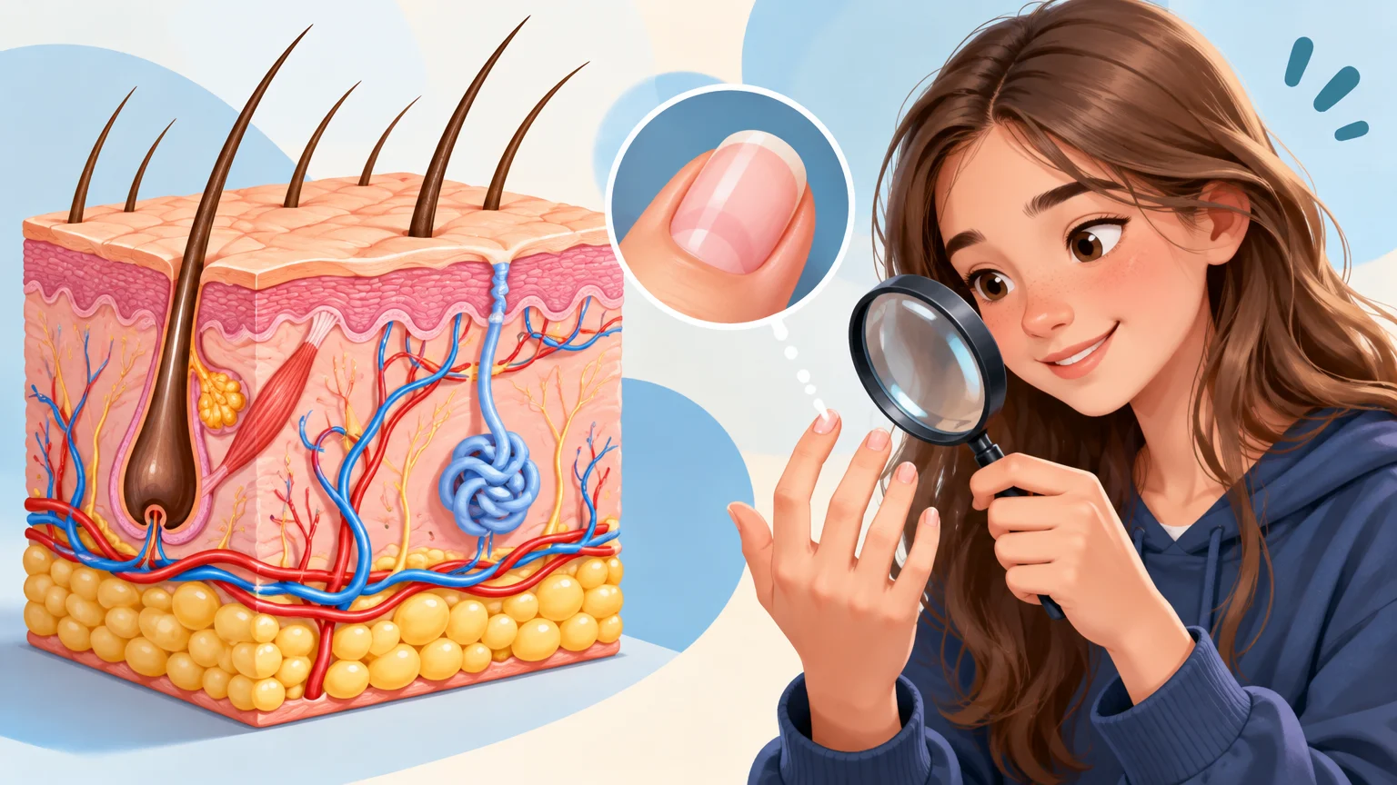Budowa skóry – przekrój: naskórek, skóra właściwa, warstwa podskórna – karty pracy biologia klasa 7
