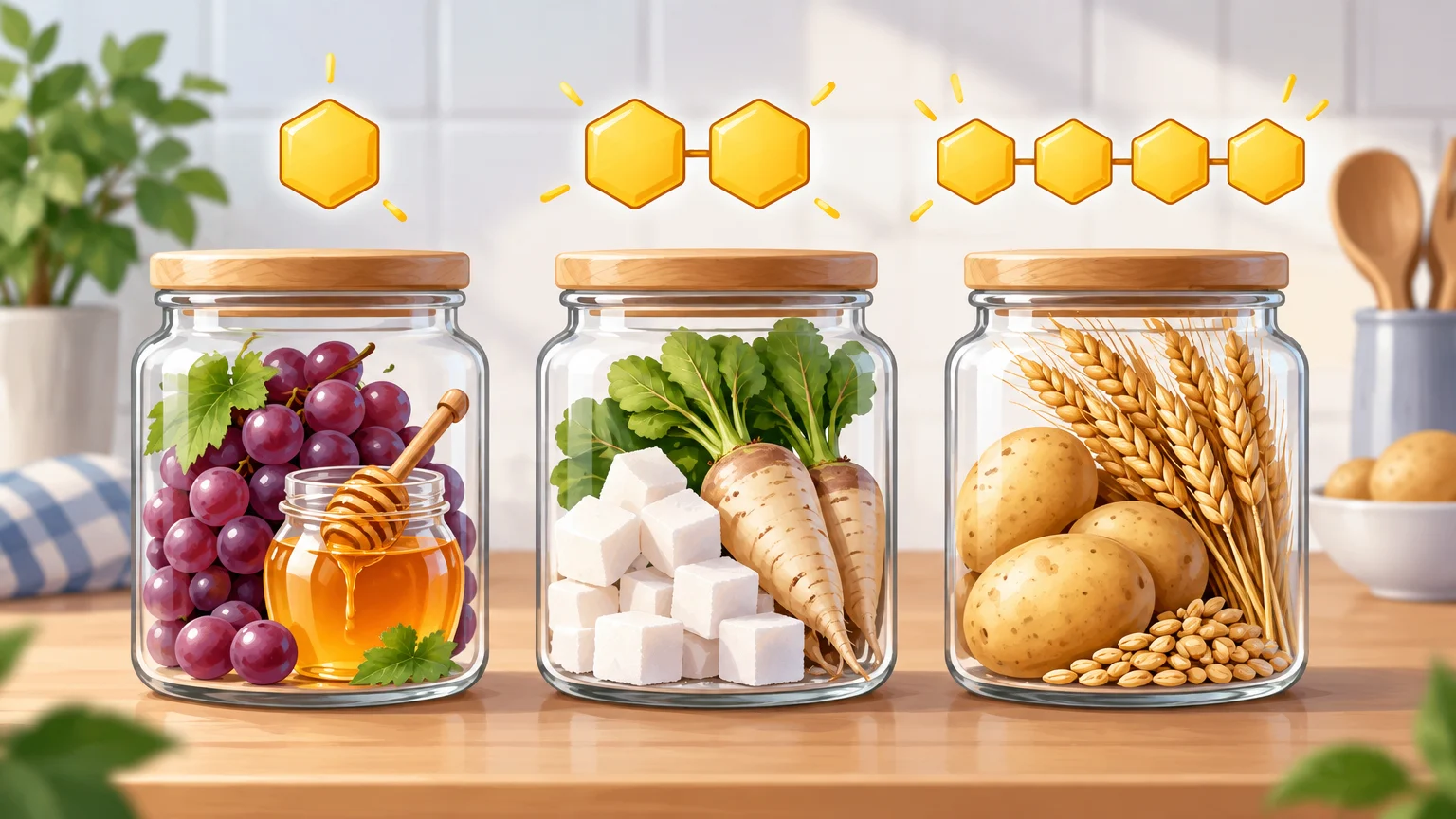 Cukry proste, dwucukry i wielocukry – ilustracja do ściągi z biologii dla klasy 7