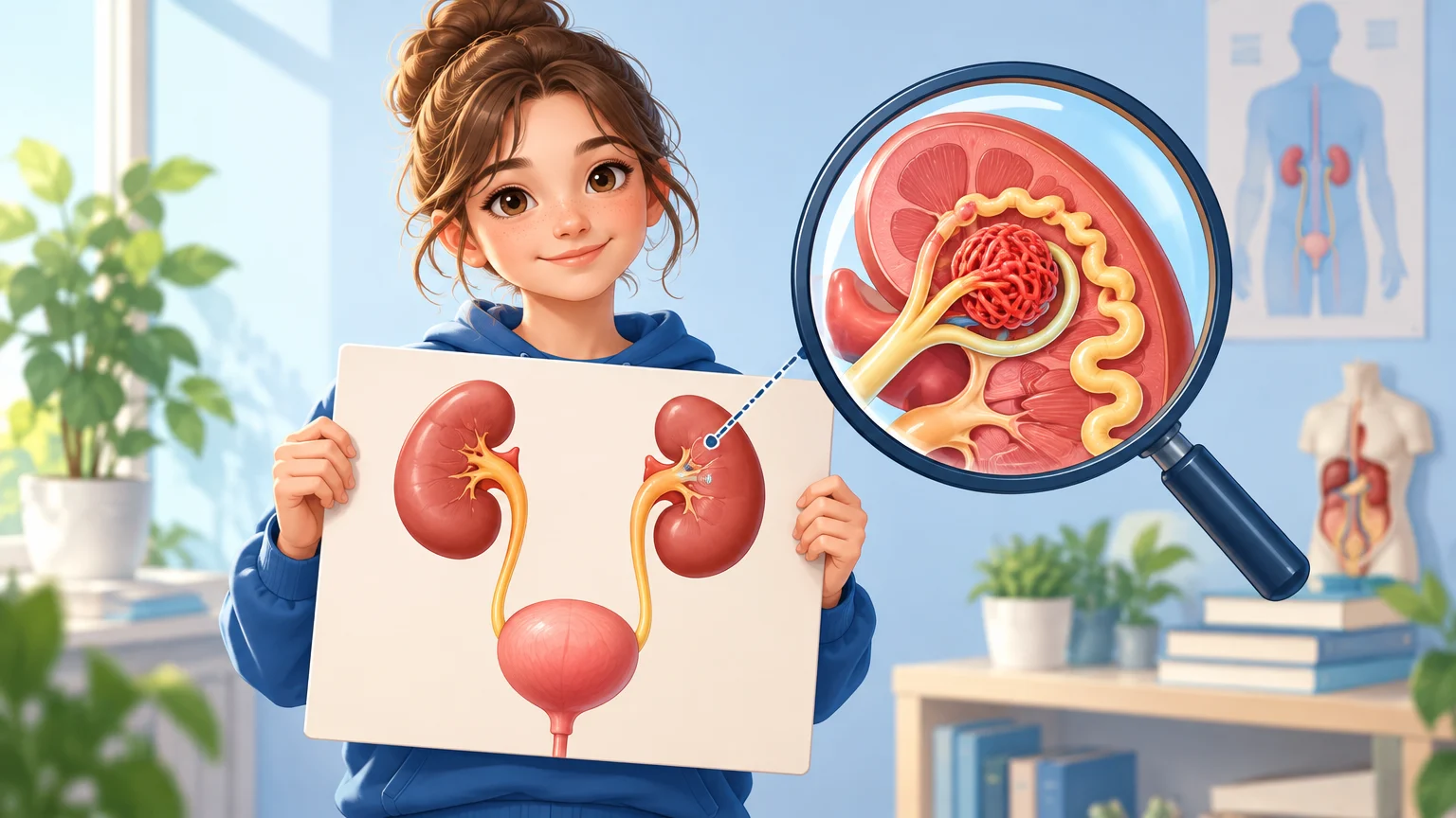Budowa układu moczowego i nerki: moczowody, pęcherz, cewka moczowa, kora, rdzeń i nefron (biologia, klasa 7)