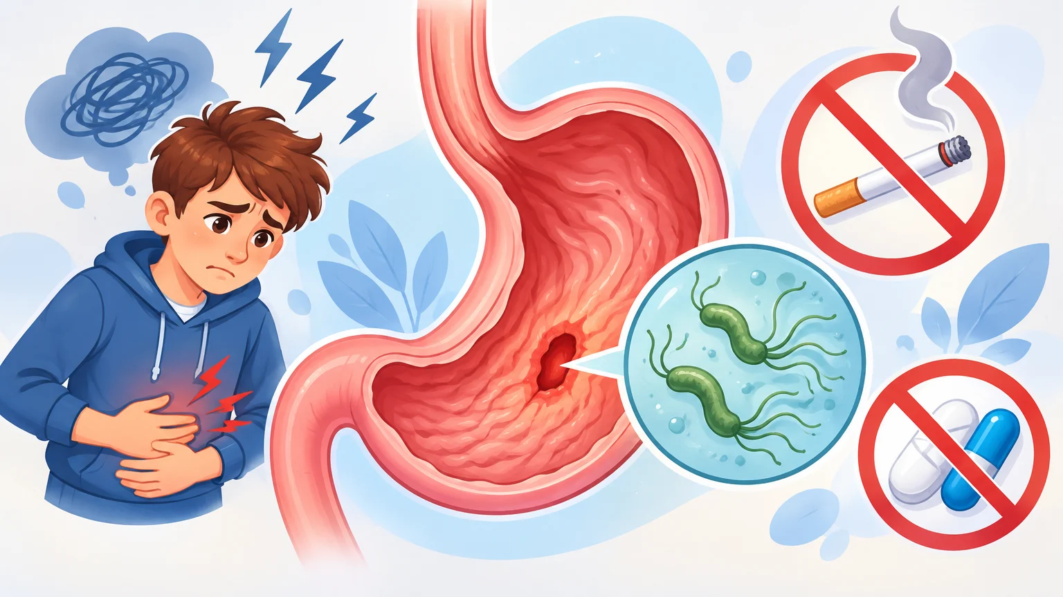 Choroba wrzodowa żołądka i dwunastnicy: Helicobacter pylori, objawy, profilaktyka (biologia, klasa 7)