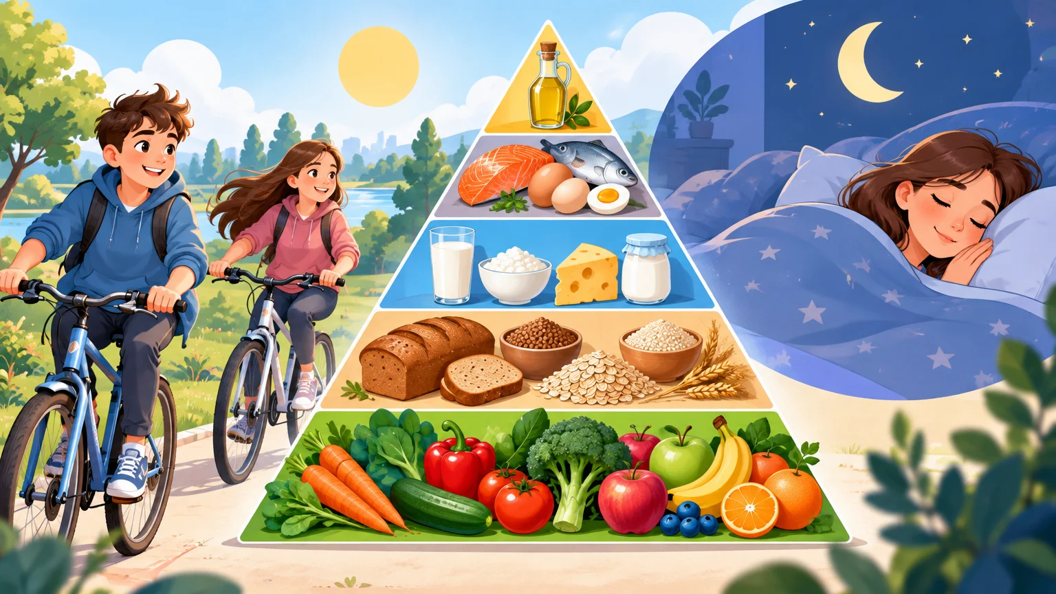 Piramida zdrowego żywienia i stylu życia – dieta zrównoważona krok po kroku (biologia, klasa 7)