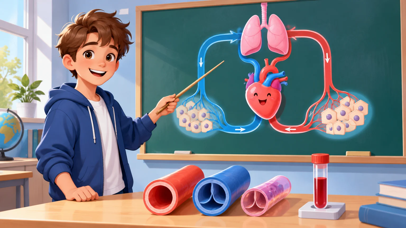 Układ krążenia – powtórka w tabelach: naczynia krwionośne, skład krwi, obiegi krwi, serce i układ limfatyczny (biologia, klasa 7)